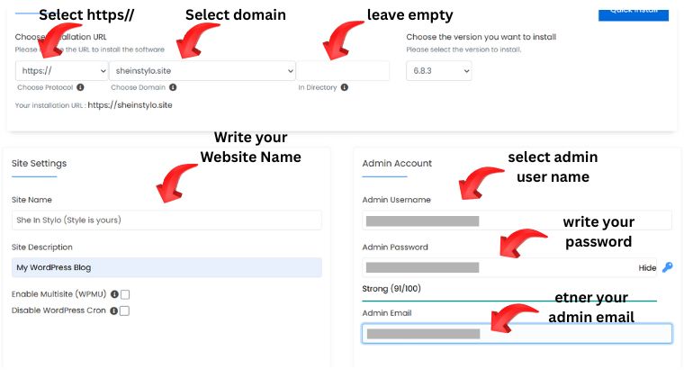 wordpress installation page